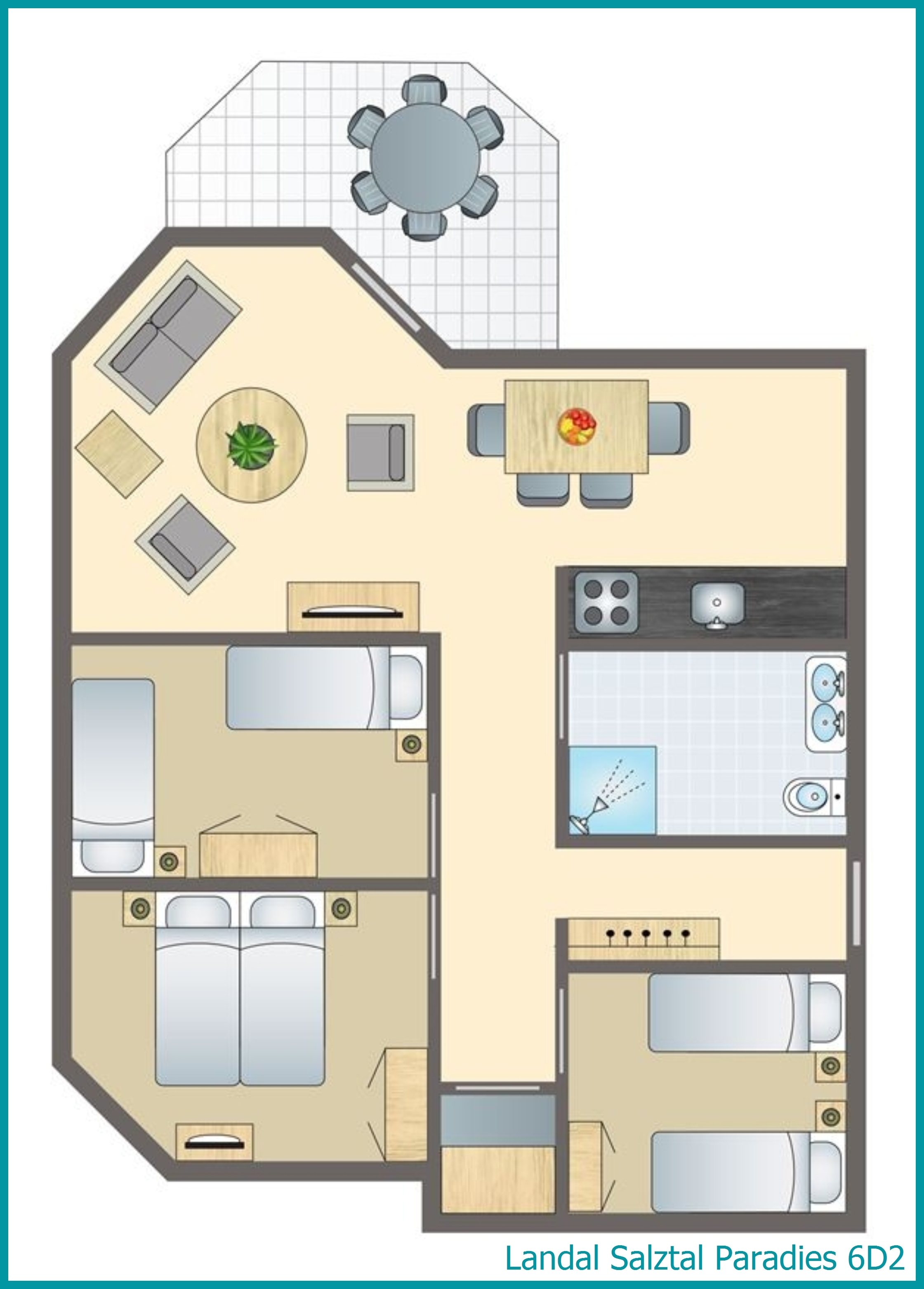 6-Personen-Ferienwohnung 6D2 in Salztal Paradies